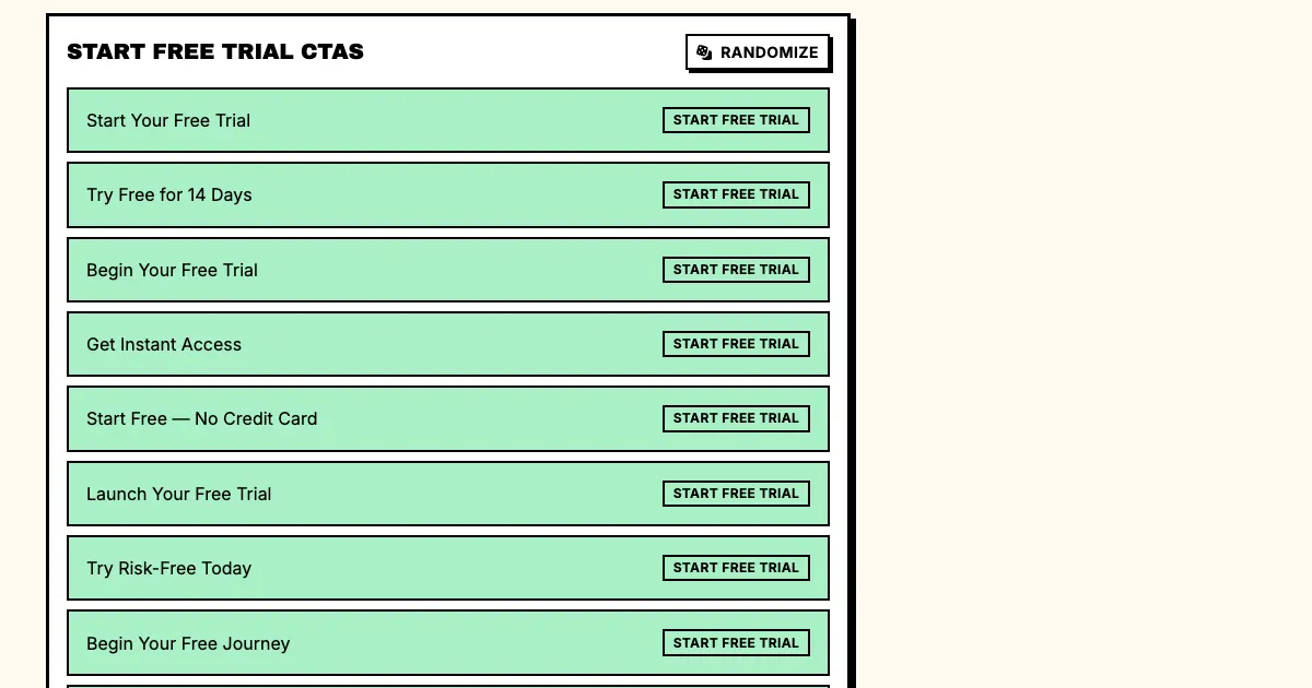 CTA generator in Punchd showing call to action phrases for the free trial intent